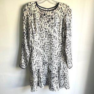 Reiss Size 4 White Black Sheath A-Line Long Sleeve Dress